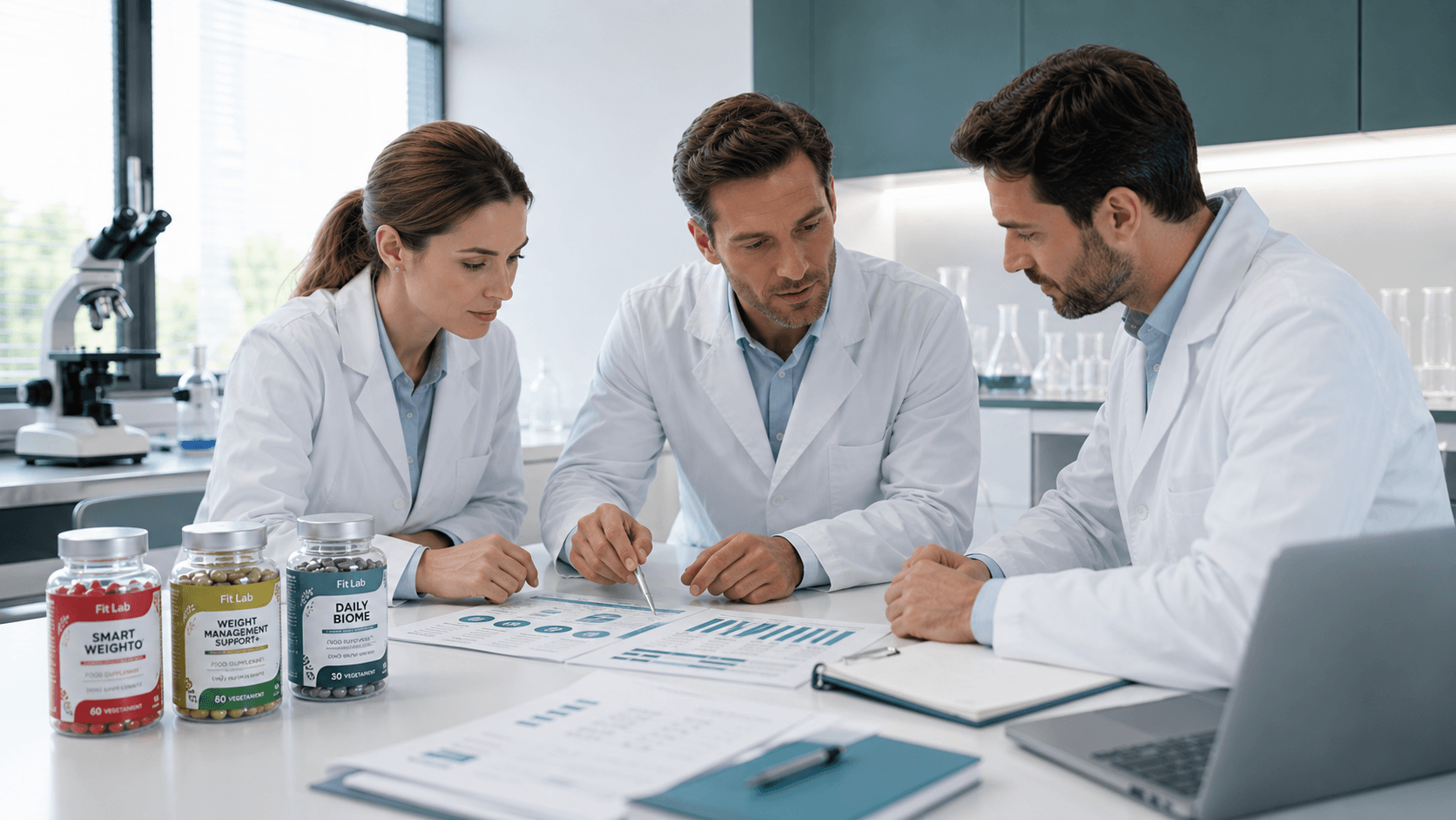 The Fitlab Nutrition team reviewing formulation research documents